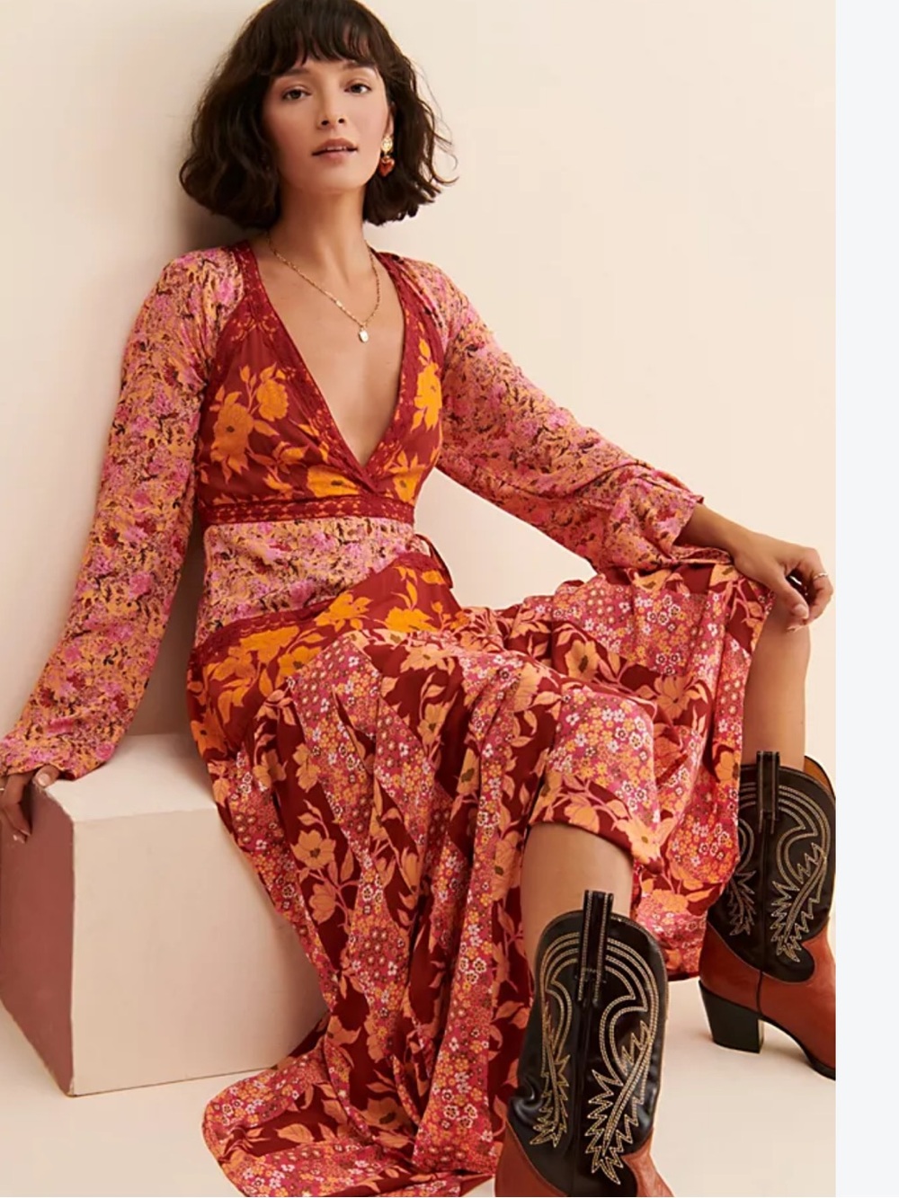 Free People Tilda Wrap V-Neck Maxi Dress